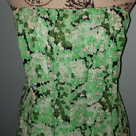 Anthro Anna Sui Silk Strapless Green Clovers Dress - Picture 2 of 8